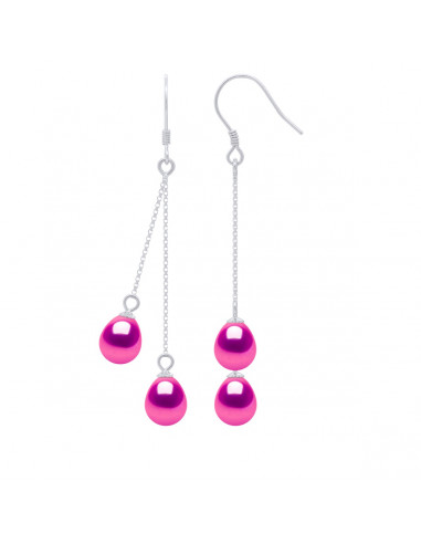 Boucles d'Oreilles DUO Pendantes Perles de Culture - 4 Coloris Disponibles - Argent 925 - ELLA