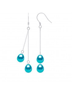 Boucles d'Oreilles DUO Pendantes Perles de Culture - 4 Coloris Disponibles - Argent 925 - ELLA
