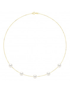 Collier Chaîne en Or et 5 Perles de Culture Rondes 8 mm - 2 Coloris - INES