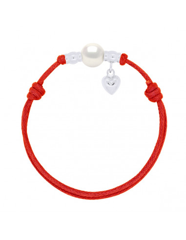Bracelet Lien Breloque Coeur et Perle de Culture 10 mm - 8 Coloris de Cordons - ARGENT 925 - LOVA