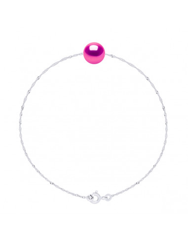 Bracelet Chaîne Singapour et Perle Ronde 9 mm en Argent 925 - 7 Coloris - JADE