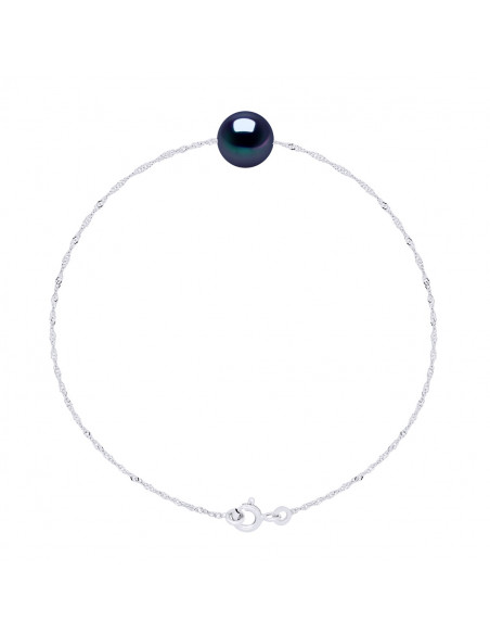 Bracelet Chaîne Singapour et Perle Ronde 9 mm en Argent 925 - 7 Coloris - JADE