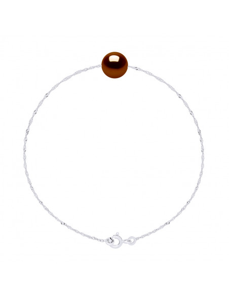 Bracelet Chaîne Singapour et Perle Ronde 9 mm en Argent 925 - 7 Coloris - JADE