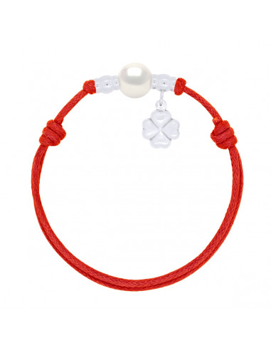 Bracelet Lien Breloque Trêfle et Perle de Culture 10 mm - 8 Coloris de Cordons - ARGENT 925 - MYA