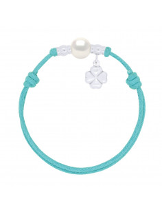 Bracelet Lien Breloque Trêfle et Perle de Culture 10 mm - 8 Coloris de Cordons - ARGENT 925 - MYA