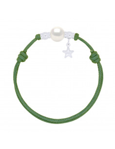 Bracelet Lien Breloque Etoile et Perle de Culture 10 mm - 8 Coloris de Cordons - ARGENT 925 - STELLA