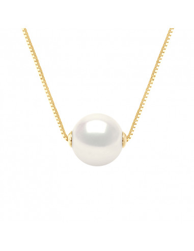 Collier Chaîne en Or et Perle de Culture Ronde 9 mm - 2 Coloris - ANIKA