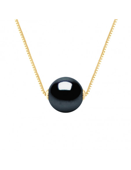 Collier Chaîne en Or et Perle de Culture Ronde 9 mm - 2 Coloris - ANIKA