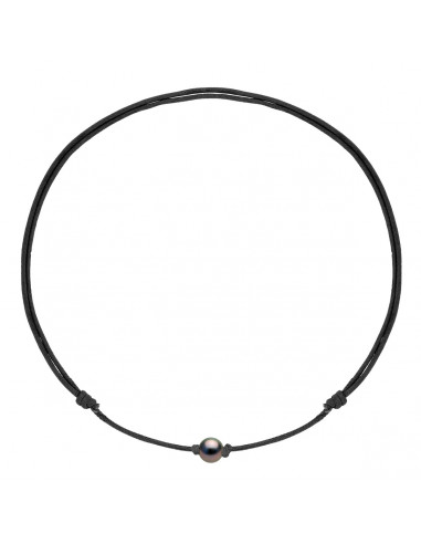 Collier Lien Ajustable Perle de Tahiti Ronde 10-11 mm - 5 Coloris de Cordons - FANOE