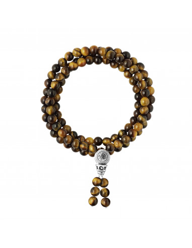 Bracelet Tibétain Triple Rang en Oeil de Tigre  - Fermoir Argent 925 - OYA