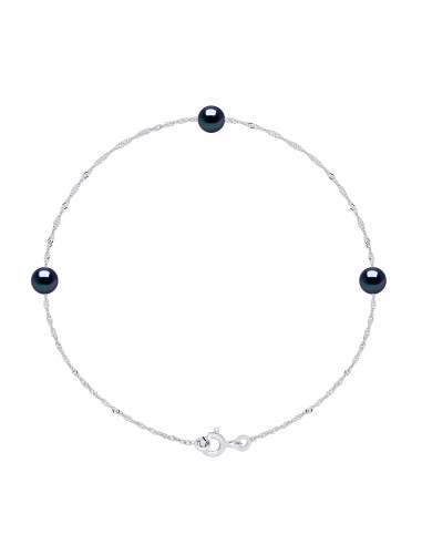 Bracelet 3 Perles de Culture Rondes 5 mm en Argent 925 - 2 Coloris - ROMY