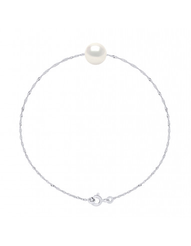 Bracelet Chaîne Singapour et Perle Ronde 7 mm en Argent 925 - 7 Coloris - JADA