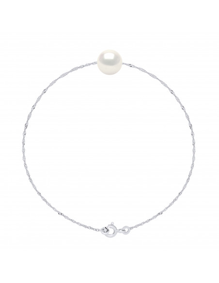 Bracelet Chaîne Singapour et Perle Ronde 7 mm en Argent 925 - 7 Coloris - JADA