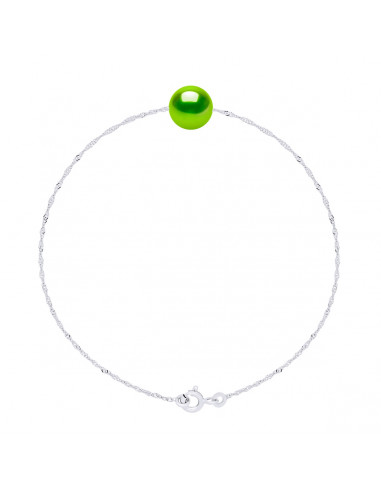 Bracelet Chaîne Singapour et Perle Ronde 7 mm en Argent 925 - 7 Coloris - JADA