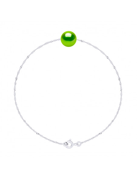 Bracelet Chaîne Singapour et Perle Ronde 7 mm en Argent 925 - 7 Coloris - JADA