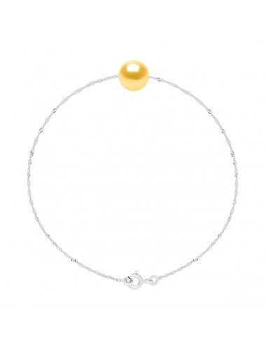 Bracelet Chaîne Singapour et Perle Ronde 7 mm en Argent 925 - 7 Coloris - JADA