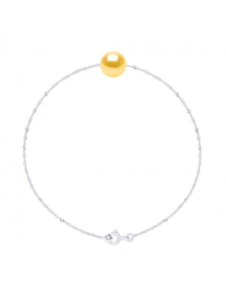 Bracelet Chaîne Singapour et Perle Ronde 7 mm en Argent 925 - 7 Coloris - JADA
