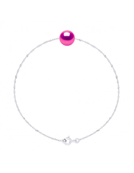 Bracelet Chaîne Singapour et Perle Ronde 7 mm en Argent 925 - 7 Coloris - JADA