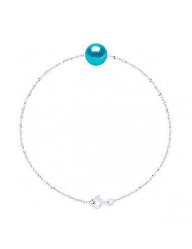 Bracelet Chaîne Singapour et Perle Ronde 7 mm en Argent 925 - 7 Coloris - JADA
