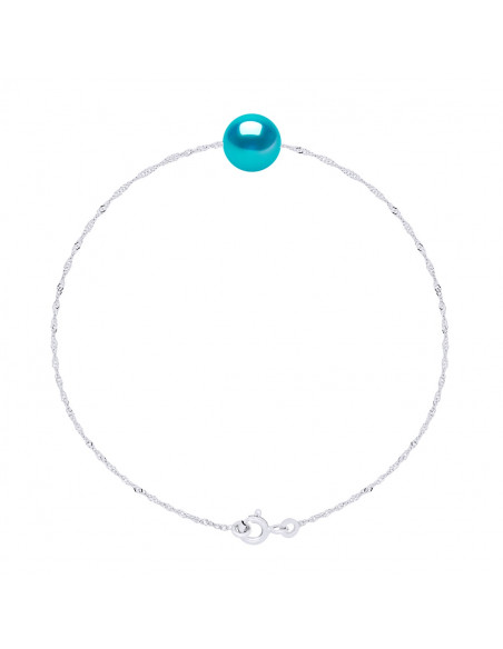 Bracelet Chaîne Singapour et Perle Ronde 7 mm en Argent 925 - 7 Coloris - JADA