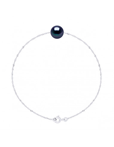 Bracelet Chaîne Singapour et Perle Ronde 7 mm en Argent 925 - 7 Coloris - JADA