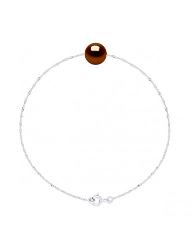 Bracelet Chaîne Singapour et Perle Ronde 7 mm en Argent 925 - 7 Coloris - JADA