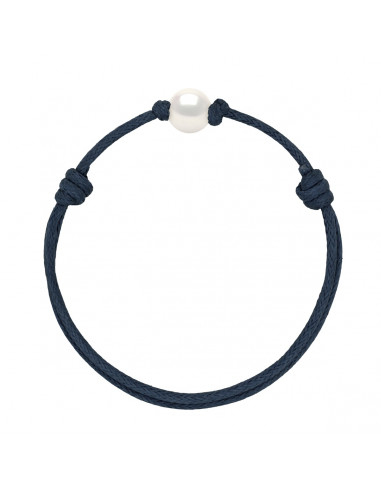Bracelet Lien Coulissant Perle de Culture Blanche 9 mm - 12 Coloris de Cordon - ANA
