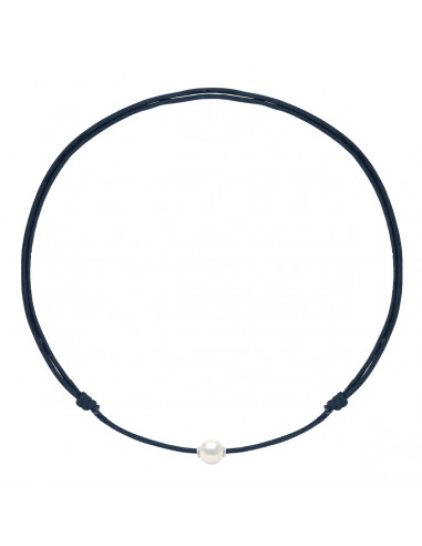 Collier Lien LUXE Coulissant Perle de Culture Blanche 9 mm - 9 Coloris de Cordon - ONA