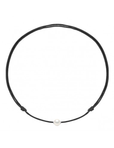 Collier Lien LUXE Coulissant Perle de Culture Blanche 9 mm - 9 Coloris de Cordon - ONA