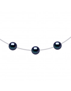 Collier Oméga en Argent 925 et 3 Perles de Culture Rondes 9 mm - 6 Coloris - TANIA