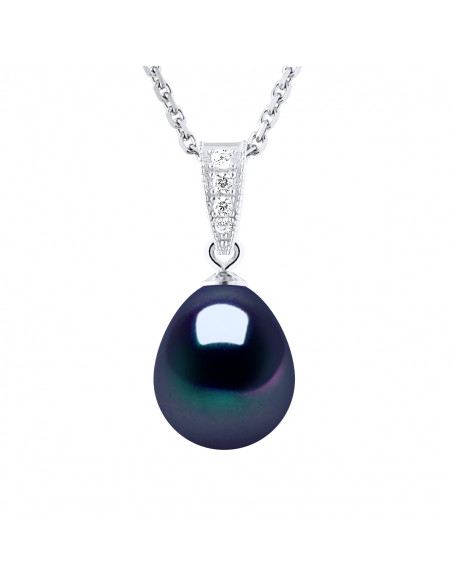 925 silver jewelery necklace, zirconium oxides and 9 mm culture pearl - 2 colors - Liana