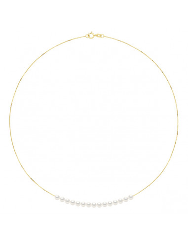 Collier Chaîne en Or avec 15 Perles de Culture Rondes 4 mm - 2 Coloris - LUANA