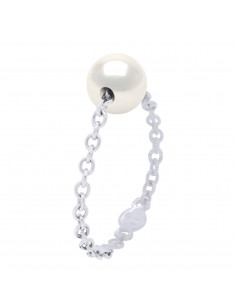 Bague Chaine Perle de Culture Ronde 7 mm en Argent 925 - 2 Coloris - LISA