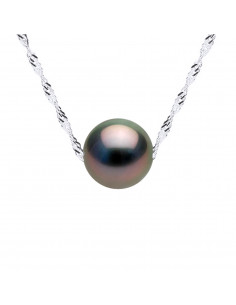 Collana a catena in argento argento 925 e perla tahitana rotonda 8 mm - Tunai