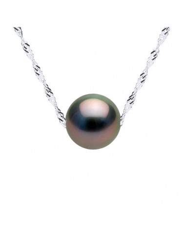 Collana a catena in argento argento 925 e perla tahitana rotonda 8 mm - Tunai