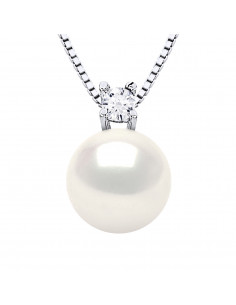 Collier Joaillerie en Argent 925, Oxyde de Zirconium et Perle de Culture 9 mm - REINA