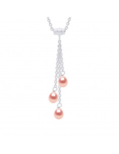 Collier Trio Argent 925 avec 3 Perles de Culture Poires 6 mm - 3 Coloris - MARGO