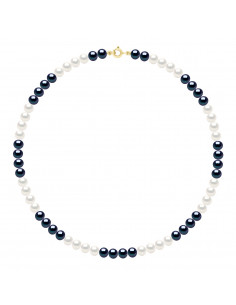 Collier Fermoir Or, Perles de Culture Rondes Couleurs alternées 6 mm - 4 Coloris - ZOA