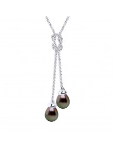Prestige Necklace You & Me in Gold, 2 Tahiti Beads Poirs 9 MM - MatAmam