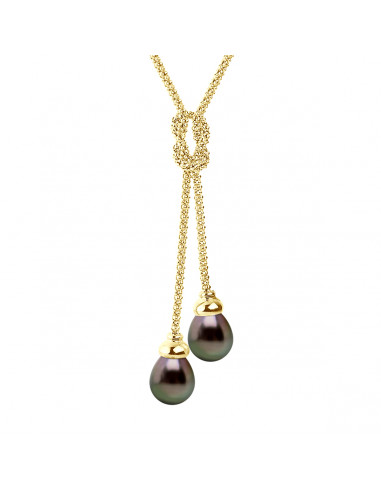 Prestige Necklace You & Me in Gold, 2 Tahiti Beads Poirs 9 MM - MatAmam