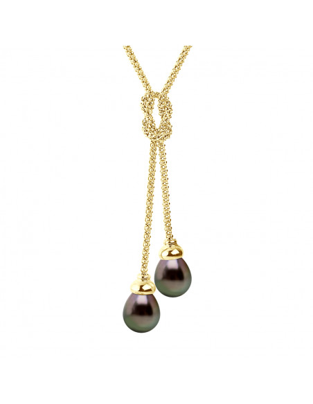 Prestige Necklace You & Me in Gold, 2 Tahiti Beads Poirs 9 MM - MatAmam