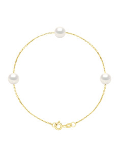 Pulsera de cadena de Vermeil - 3 cuentas de cultivo redondo 7 mm - margarita