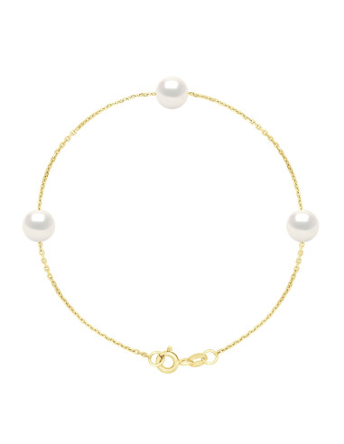 Bracelet Chaîne en Vermeil - 3 Perles de Culture Rondes 7 mm - DAISY