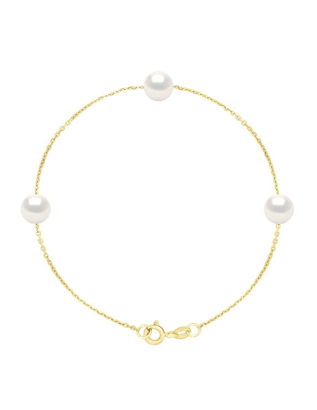Bracelet Chaîne en Vermeil - 3 Perles de Culture Rondes 7 mm - DAISY
