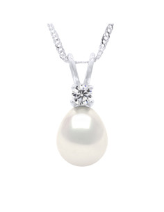 Collier Argent Massif Véritable Perle en pendentif Chaîne Vénitienne
