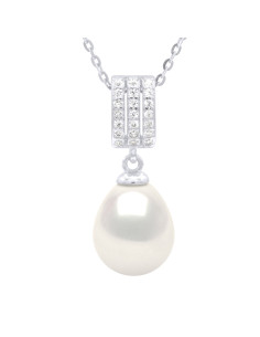 Collier Argent Massif Véritable Perle en pendentif Chaîne Vénitienne