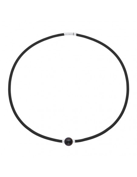 Collar Neoprene Genuine Negro Perla Viroles Plata Plata Clasp