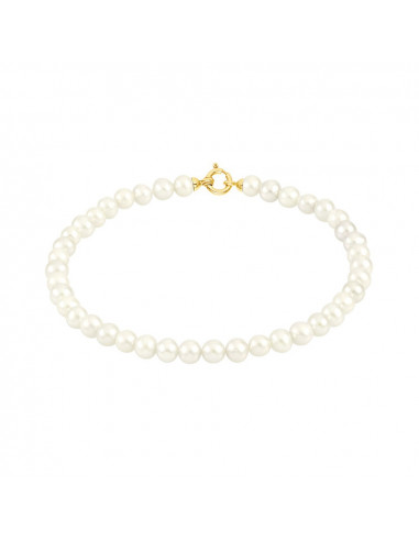 Bracelet Fermoir Or Jaune et Rang Véritable Perle Blanche