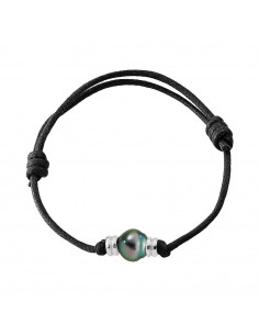 Bracelet Lien Viroles en Argent 925 et Perle de Tahiti Cerclée 10 mm - MUNOKO