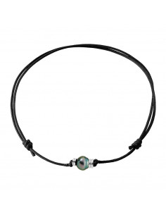 Collier Lien Viroles en Argent 925 et Perle de Tahiti Cerclée 10 mm - MUNOKO